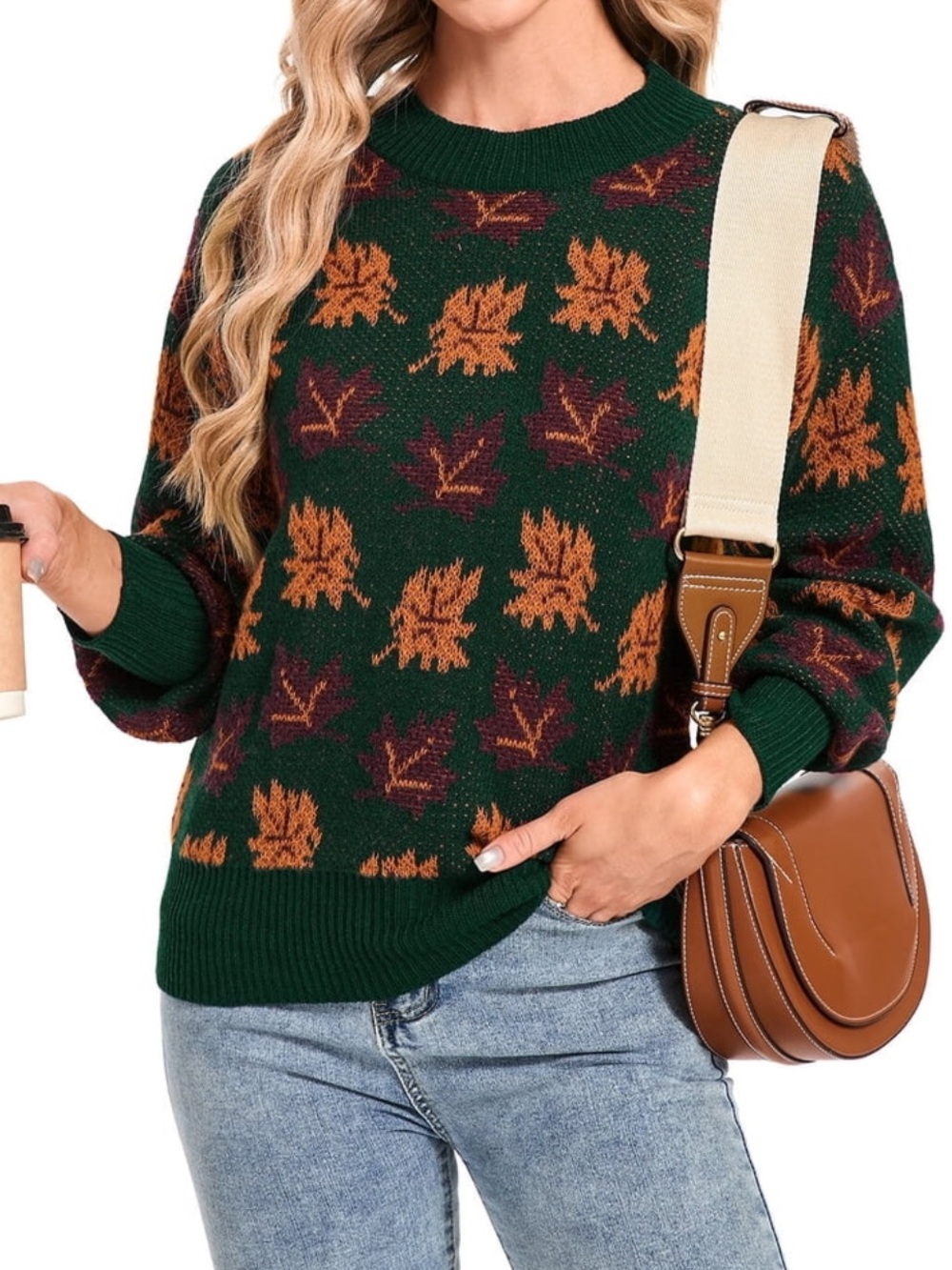 Cozy Green Leaf-Print Sweater